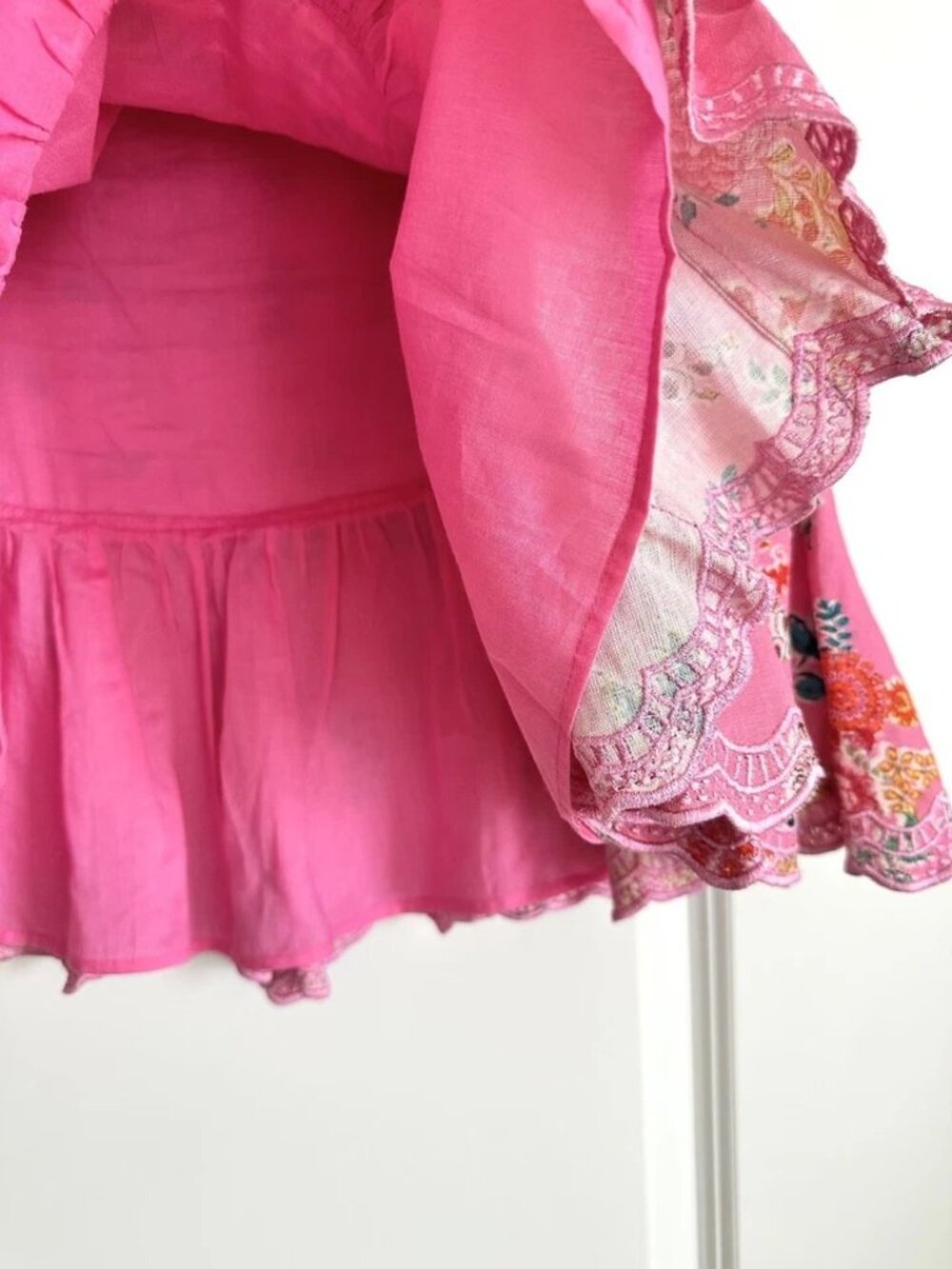 HEMANT & NANDITA Fiora Pink Floral Strapless Linen Blend Mini Dress Size M - Picture 7 of 9